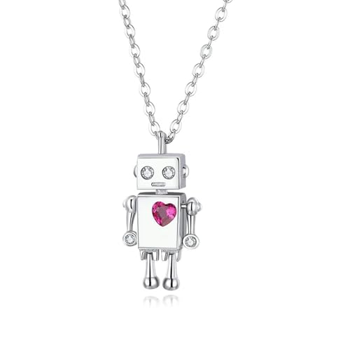 Collier couple argent 925 pendentif robot cœur bijoux Saint-Valentin collier amoureux