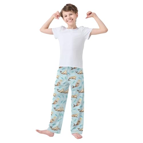 ZZXXB Seal with Fish Boys Long Pants Soft Trousers Elastic Waist Kids Lounge Bottoms with Pockets S-XL2