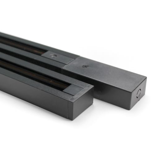 TRAXON LUXPOINT® Kits Carril monofásico 2 metro 2 hilos riel accesorio para foco carril LED *foco no incluido* suspención colgante superficie aluminio (Negro, 2 metro | monofásico)