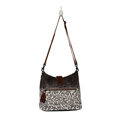 Myra Bag Flourish Shoulder Bag Upcycled Canvas, Rug, Leather & Cowhide S-26553