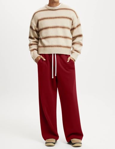 Image of HeSaYep Men's Baggy Sweatpants Cotton Fleece Wide Leg Sweat Pants