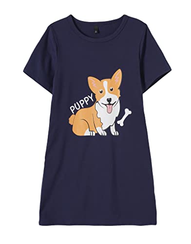 Hupohoi Big Girls' Cartoon Cute Corgi Patterns Sleepshirt Nightdress Summer Short Sleeve Funny Puppy Dog Loungewear Nightgown, Corgi, 10(Us 6-8 Years) #TOP24
