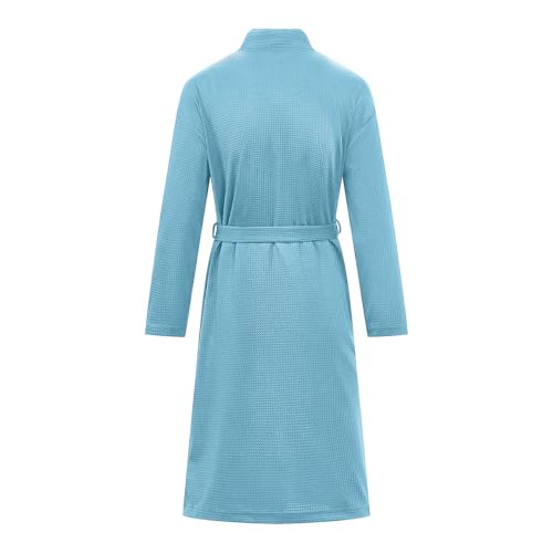 Women's Mens Waffle Bathrobe Lightweight Absorbent Breathable Bathrobe Solid Color Soft Long Spa Robes with Pockets3