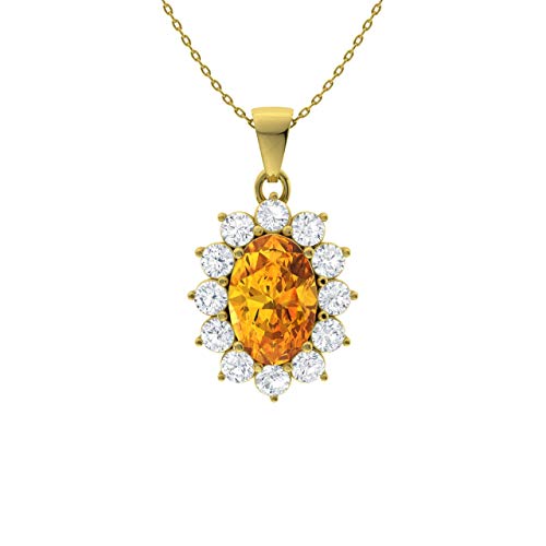 Diamondere Collar de oro amarillo de 18 quilates con colgante de 0,74 quilates y cetrina ovalada natural y certificada, metal piedra, limón diamante, Metal piedra, Citrine Diamond Cover