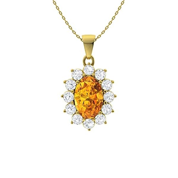 Diamondere Natural and Certified Oval Gemstone and Diamond Halo Petite Necklace in 18ct Solid Gold | Pendant with Chain