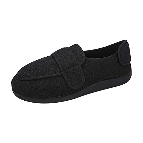 RUIXIA Chaussures Diabétiques pour Hommes Chaussons Orthopédiques Chaussure Ajustable par Attache Auto-adhésive Pantoufles Antidérapant Large et Confortable pour Pieds Gonflés,Noir,43 EU