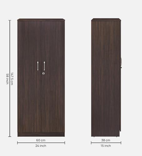 Image of Zen 2-Door Wardrobe | Engineered Wood | Choco Walnut Finish | Matte | Bedroom Storage Cabinet | Knock Down | Termite & Scratch Resistant | 3 Shelves | 3-Year Warranty