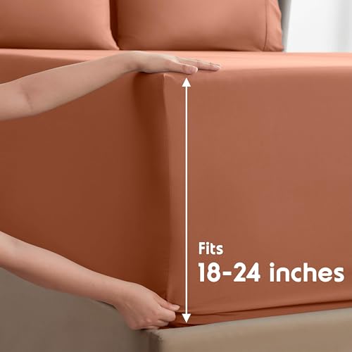 Image of Nestl Extra Deep Twin XL Sheet Set - 4 Piece Breathable & Cooling Sheets - Hotel Luxury Bedding Set w /18-24 Inch Deep Pockets - Easy & Secure Fit - Super Soft, Wrinkle Free & Comfy - Rust