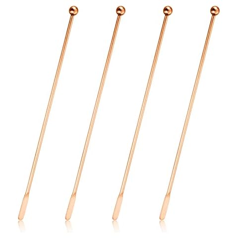 4Pcs Stainless Steel Stirrers Stir Cocktail Drink Swizzle Stick, 7.5'' Beverage Stirrers Metal with Small Rectangular Paddles, Reusable Stir Sticks for Coffee Bar Chocolate Milk (Rose Gold) Cover