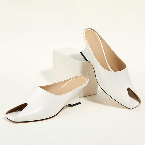 WAYDERNS Wedges Sandals for Women Peep Toe Wedge Heels Womens High Heel Sandals Square Toe Heeled Wedges Sandals Slip on Wedge Mules Open Toe Dress Heels4