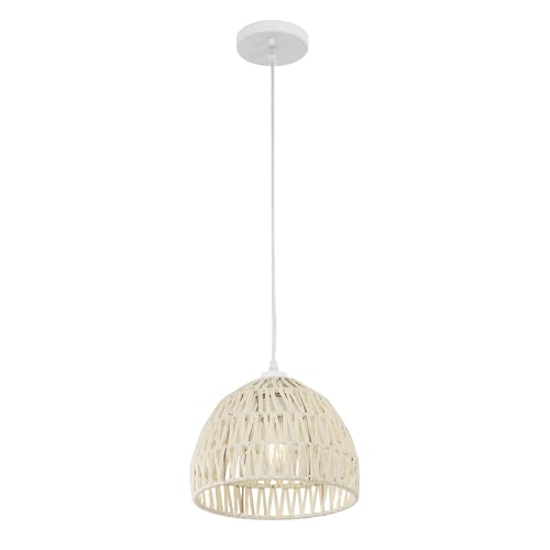 Image of JONATHAN Y 10.25 inch Cream Modern Bohemian Woven Rope LED Pendant Light Fixture, Adjustable Dome Ceiling Lamp for Kitchen Island, Rope Shade, Coastal Farmhouse Decor (JYL6513C)
