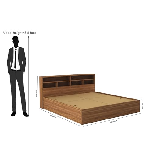 Image of DesignFit Engineered Wood King Size Bed with Box Storage | Wooden Double Bed Cot Palang Furniture for Bedroom Living Room (Walnut Finish)