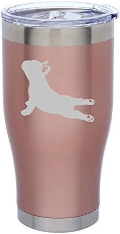 Rose Gold Double Wall Vacuum Insulated Stainless Steel Tumbler Travel Mug French Bulldog Yoga (24 oz)