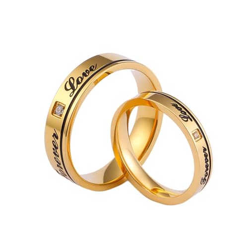 Bague de fiancaille couple en acier inoxydable brossé poli avec zirconium et gravure Forever Love