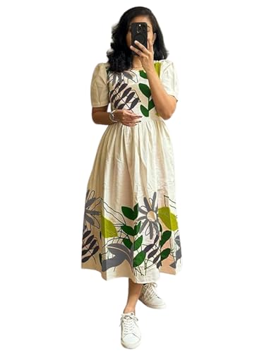 Image of ROYALICA Women's Pure Cotton Maxi Midi Dress Western Dress for Women Elegant Floral Printed Long Dresses | Soft & Breathable Fabric | Casual Trending Dress for Women