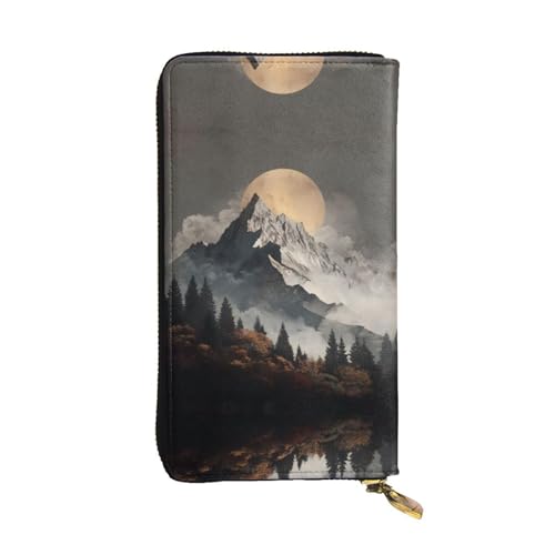 Portefeuille en cuir véritable imprimé montagne grand format pour homme et femme