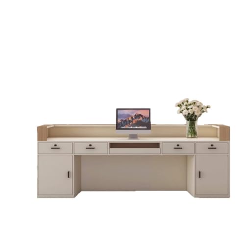 Image of Luxury Modern Reception Desk with Cane Pattern Accent, Curved Design and Storage for Office Lobby, Salon, Hotel - (RCT-198 MDFL L8W2)