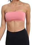 MISSACTIVER Women's Padded Strapless Bandeau Sport Bra Solid Sleeveless Wireless Support Bralette Cr