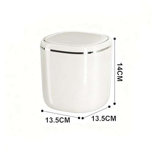Moling Weiß Tischmülleimer Klein mit Deckel 2.3L,Mini Tischabfalleimer,Papierkorb für Schlafzimmer,Bad,Büro,Kosmetikeimer,Aschenbecher,Katzenstreu