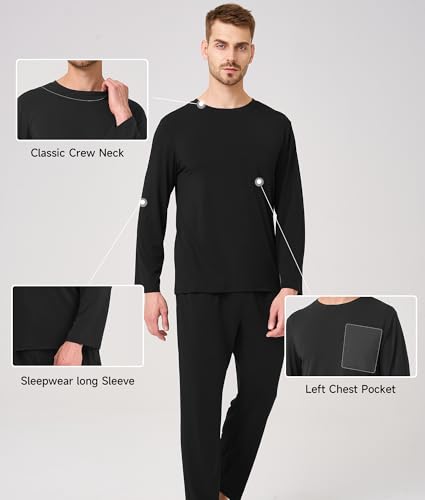 Image of BAMBOO COOL Mens Pajama Set Bamboo Viscose Soft Pijamas Sets for Men Long Sleeve Full Length Pants Pjs Sleepwear with Pockets
