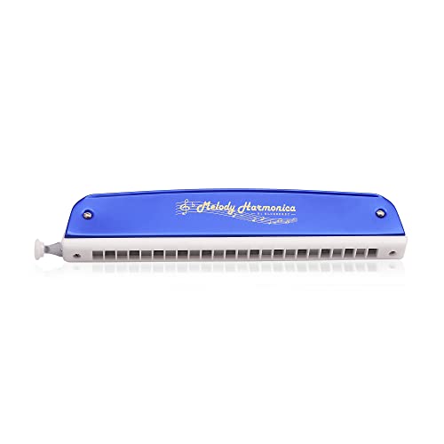 Image of FESTRA R-2403 Professional Harmonica Mouth Organ - 24 Holes Key of C with Case for Professional Players, Beginners, Students, and Kids (Blue)