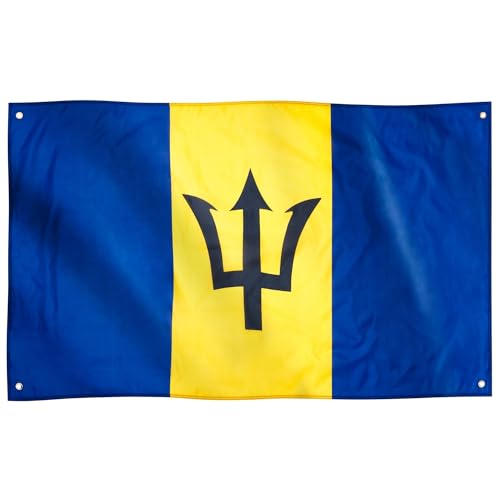 Runesol Barbados Flagge, 91x152cm (3ft x 5ft), 4 Ösen, Errol Barrow Tag, barbadische Flagge, The Broken Trident, Premium-Fahnen für drinnen und draußen, lebendige Farben