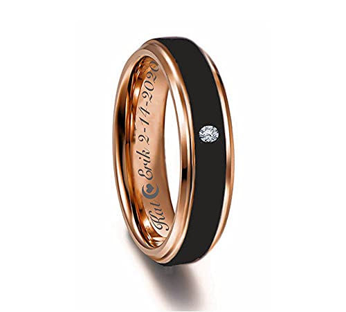 Personalized Rose Gold & Black CZ Tungsten Ring Custom Engraved Free In Any Language - Wedding Band - Ships from USA4