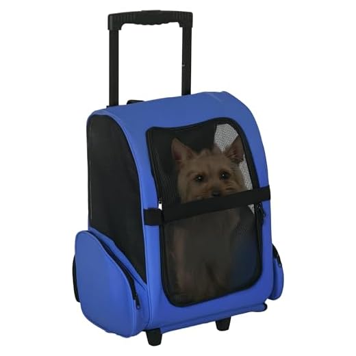 PawHut Transportín 2 en 1 para Mascotas Mochila o Carrito de Viaje para Perro y Gato con 2 Ruedas con Asa retráctil de Aluminio y Bolsillos 42x25x55 cm Azul
