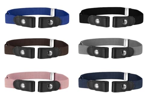 Buyless Fashion Kids Boys Girls No Buckle 6 Pack Adjustable Elastic Dress Stretch Belt Up to 30 Inches - 5098-6