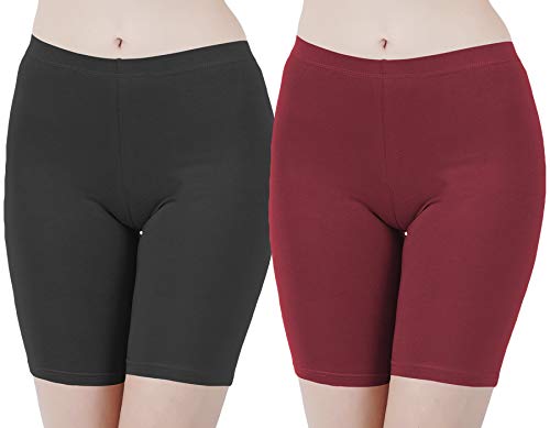 Image of Buy That Trendz Cotton Lycra Tight Fit Stretchable Cycling Shorts Womens | Shorties for Active wear /Exercise /Workout /Yoga /Gym /Cycle /Running Red Grey Combo Pack of 2