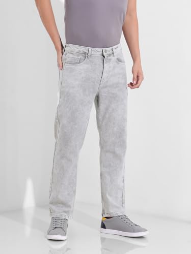Image of The Indian Garage Co Men Slim Straight Fit Solid Mid-Rise Stretchable Jeans