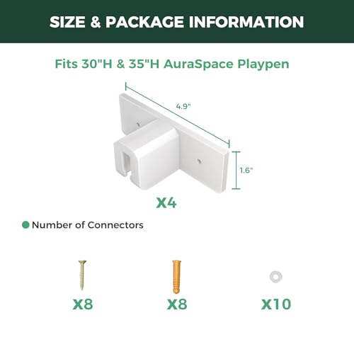 Image of FXW Fence-to-Wall Anchors (Pack of 4) for AuraSpace Playpen - Accessory Only, Safely Expand Your Dog's Play Area, Fits 30 inch H Acrylic Playpen, White