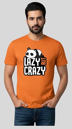 Image of Men's Cotton T-Shirt, Character-Inspired Lazy But Crazy Text T-Shirt Printed for Men and Boys, Round Neck, Half Sleeve, Regular Fit