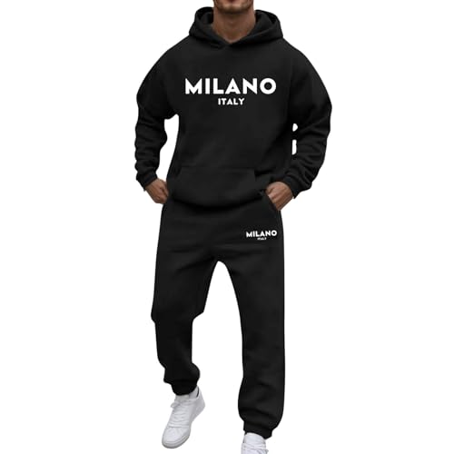 Survêtement en coton pour homme - Survêtement d'intérieur - Tenue décontractée - Sweat à capuche à manches longues avec poche et pantalon avec cordon de serrage -...