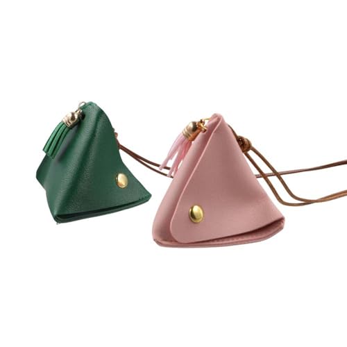 2 Pcs PU Triangle Coin Purse Coin Purse Storage Bag, Zongzi Shape Coin Money Bags Cosmetics Wrist Bag, Small Item Bag for Keys Lipstick Data Cable Storage2