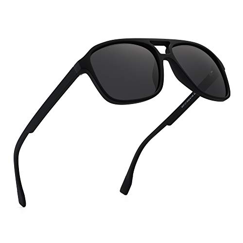 JIM HALO Polarized Aviator Sunglasses Men Women Vintage Square Driving Glasses (Matte Black Frame/Polarized Grey Lens)