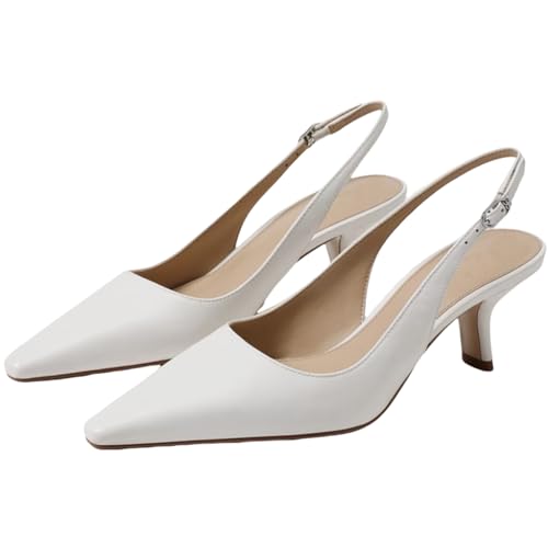 olomisa Slingback Pumps for Women, Kitten Heels with Pointed Toe Low Heel Sandals Ankle Buckle Strap Heels Slip-On Pumps