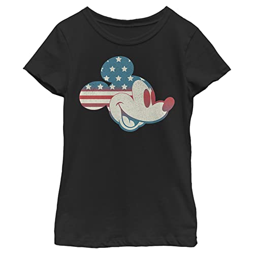 Disney Characters Mickey Americana Flag Fill Girl's Solid Crew Tee