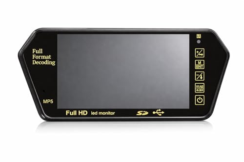  Monitor Specchietto Retrovisore 7 Pollici Full HD Bluetooth MP5 – Display Multimediale USB SD per Auto Camper Furgone – 2 Ingressi Video AV – Monitor Retromarcia con Attivazione Automatica –