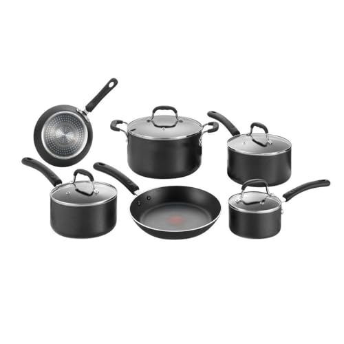T-fal Ultimate Hard Anodized Nonstick Cookware Set 10 Piece Induction Oven Safe 400F Pots and Pans, Dishwasher Safe Black