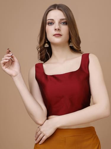 Image of Womanista Women's Taffeta Solid Sleeveless Readymade Saree Blouse for Women Stylish