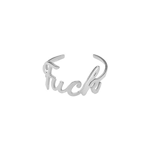 LLYANZ Stainless Steel Fuck Words Open Rings can Adjustable 7-9 Size
