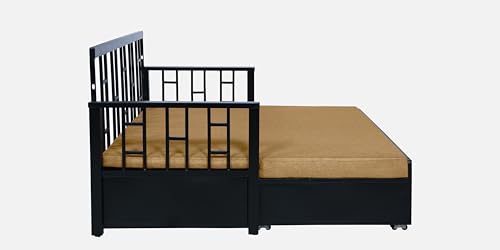 Image of Ubpon 3 Seater Metal Sofa Cum Bed with Hydraulic Storage | Single Size Sofa Cuma Bed | 3 Seater Sofa Set, Metal Sofa Set for Living Room (Matte Black Finish with Light Brown Cushion)
