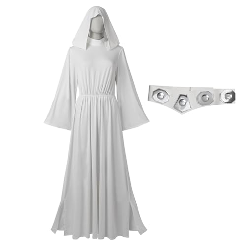 CosFantasy Womens Hooded Robe Costume Dress White Hooded Costume Retro Cosplay Long Dress with belt Size S
