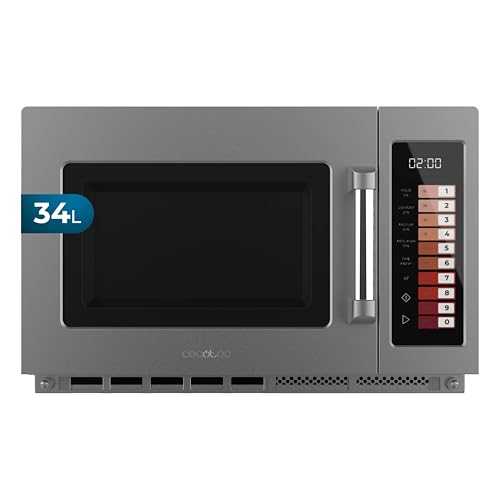 Cecotec Microondas sin Plato Profesional - 34L - FlatPro 3400. 2100W, Doble Magnetrón, Botones Táctiles, Temporizador 60min, 100 Programas, Potencia Regulable, Descongelado Uniforme, Aviso, Dark Inox