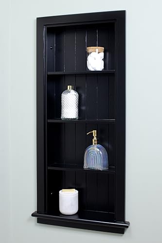Image of 14x36 Aiden Recessed Wall Niche Medicine Cabinet Replacement, in The Wall Bathroom Cabinet Insert Shelf /Shelves, Made in North America, Real Wood, NO MDF, Beadboard, Black