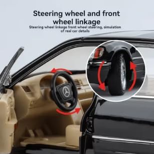 Image of 1:24 Scale Mercedes Benz W140 320SEL Toy Car | Metal Pullback Diecast Car for Kids with Openable Doors, Sound, Light Effects Toy for Car Enthusiasts (Color As Per Available),black