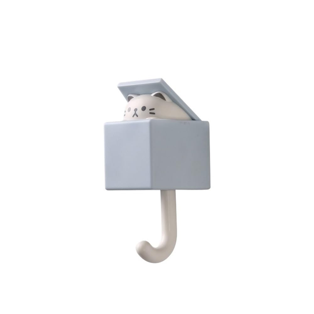 Lopheco 3/6 Pcs Cute Cartoon Animal Wall Hooks, Self Adhesive Hangers, Creative Decor for Home Bedroom Dorm(Gray-Blue cat 3pcs)