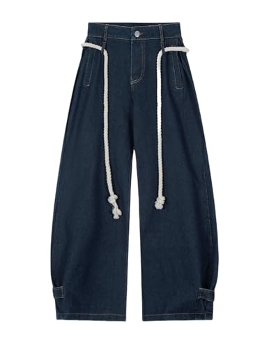 Aelfric Eden Barrel Jeans for Women Baggy Wide Leg Jeans Casual Drawstring Waist Denim Pants Trouser