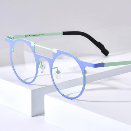 Image of FONEX Colorful Pure Titanium Glasses Frame Women Retro Round Eyeglasses F85782